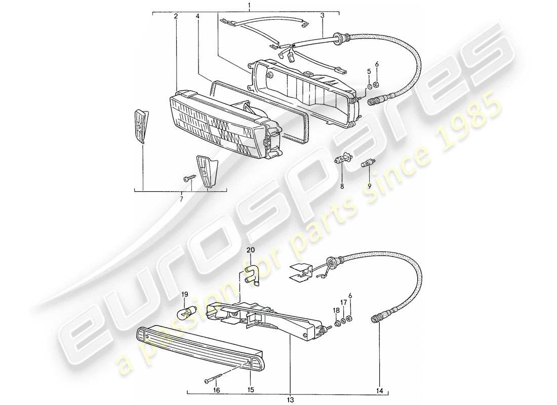porsche 1990 (944) additional headlight - turn signal part diagram