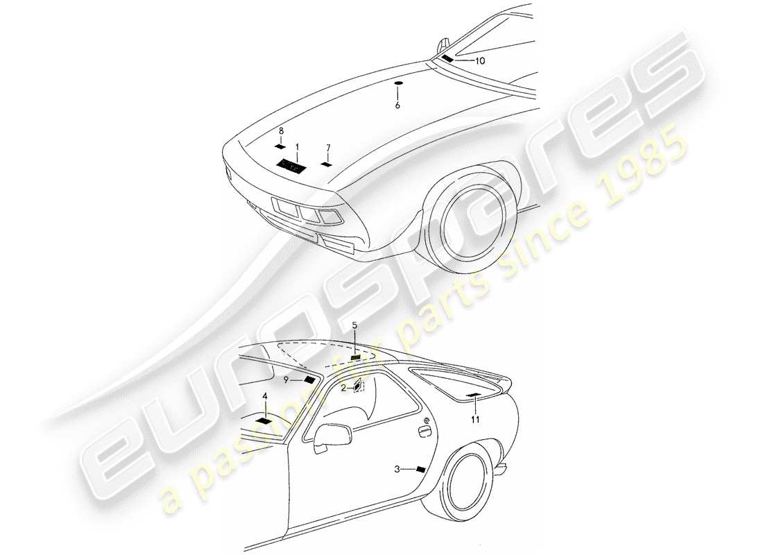 porsche 1988 (928) signs/notices part diagram