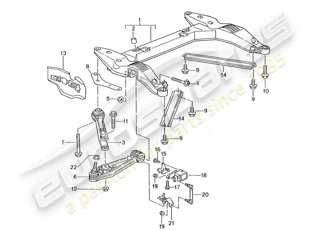 porsche 1997 (986 boxster) cross member - track control arm part diagram