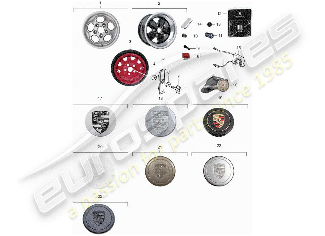 porsche 1985 (911) wheels part diagram