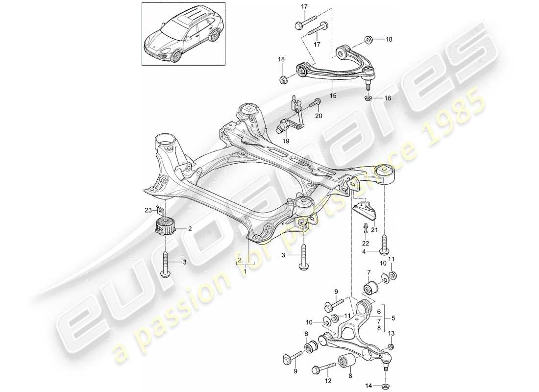 porsche 2011 (cayenne e2 92a) sub-frame part diagram