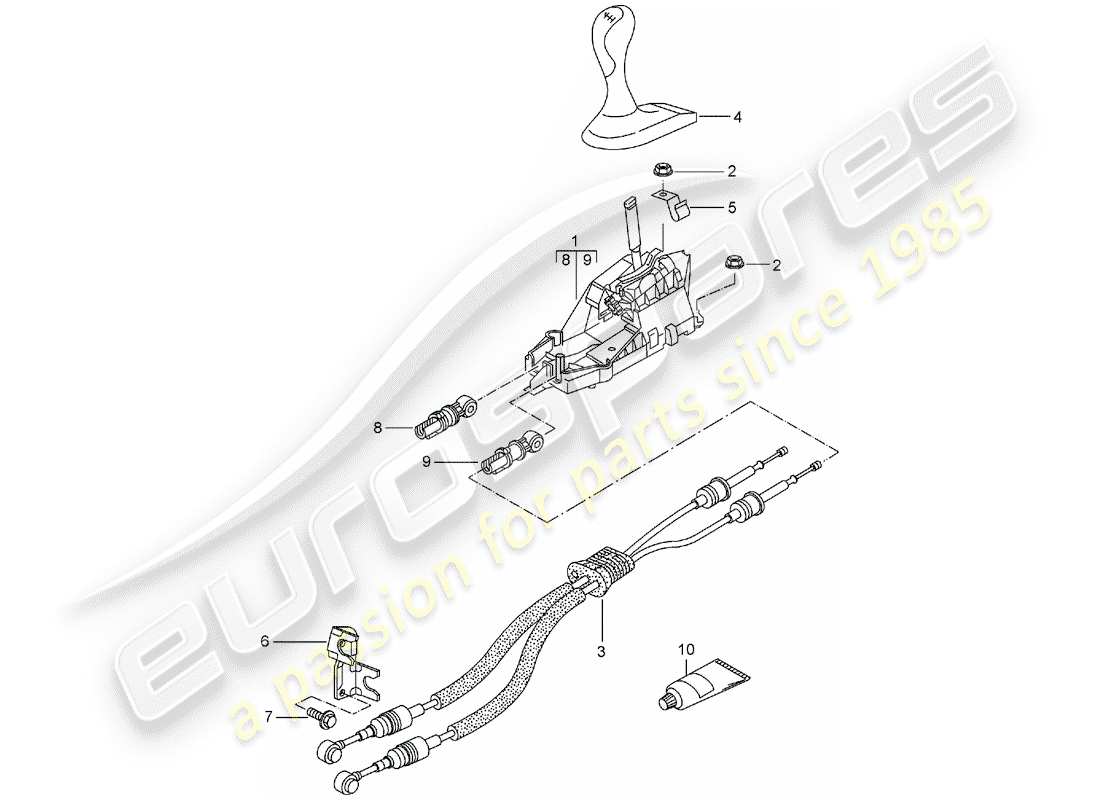 porsche 996 t/gt2 (2005) transmission control - manual gearbox part diagram