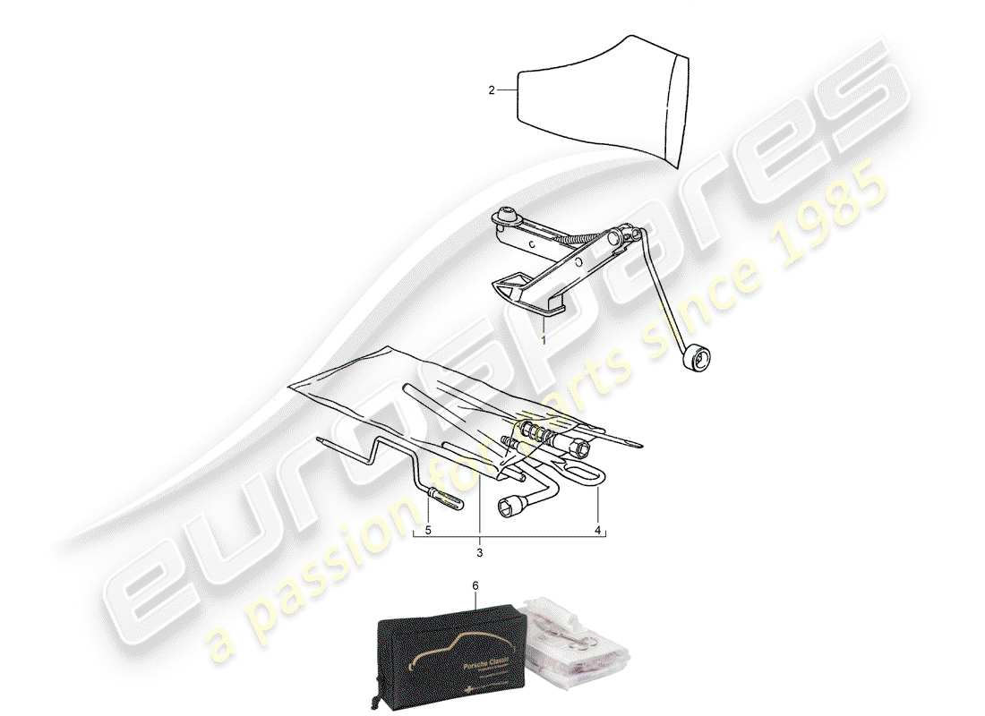 porsche 1995 (928) tool - jack - first aid kit part diagram