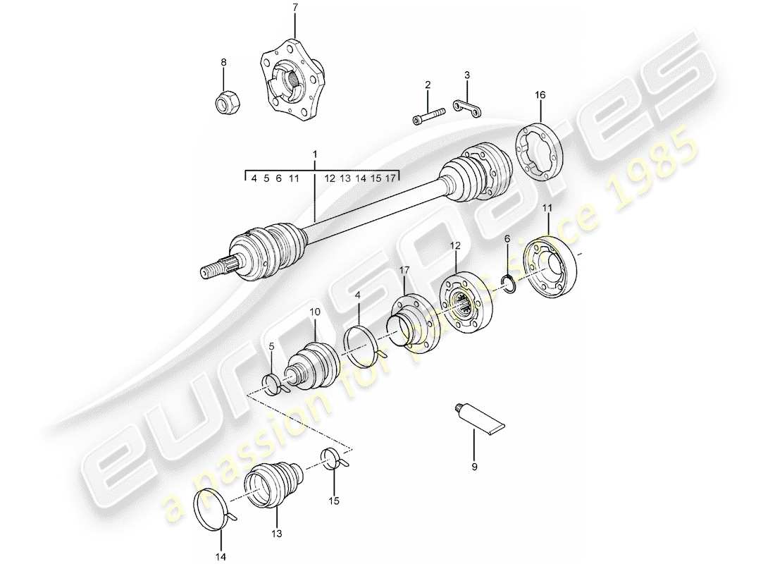 porsche 2005 (996 turbo / gt2) drive shaft - wheel hub parts diagram
