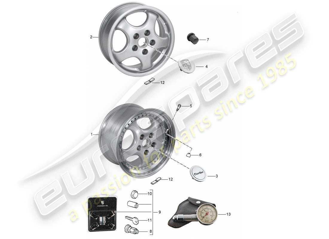 porsche 1994 (964) wheels - d - mj 1993>> parts diagram