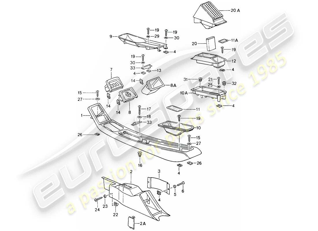 porsche 1989 (964) center console parts diagram