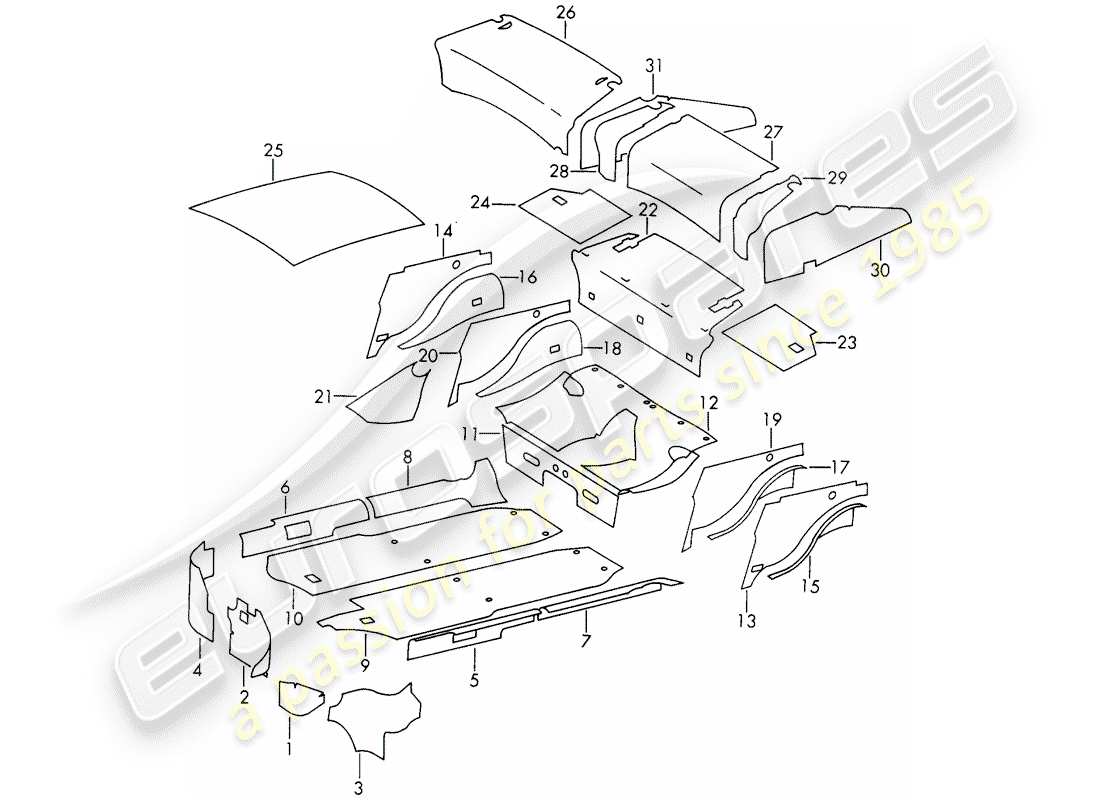 porsche 1969 (911/912) body shell - sound absorber part diagram