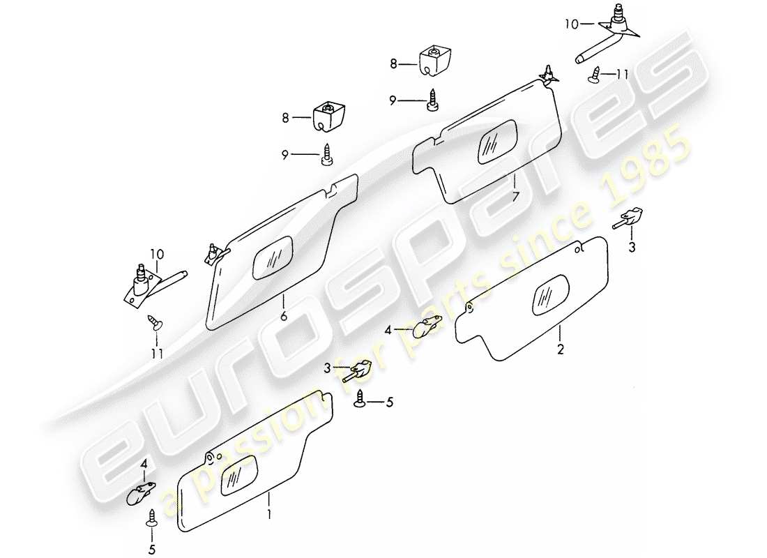 porsche 1967 (911/912) sun vizors part diagram