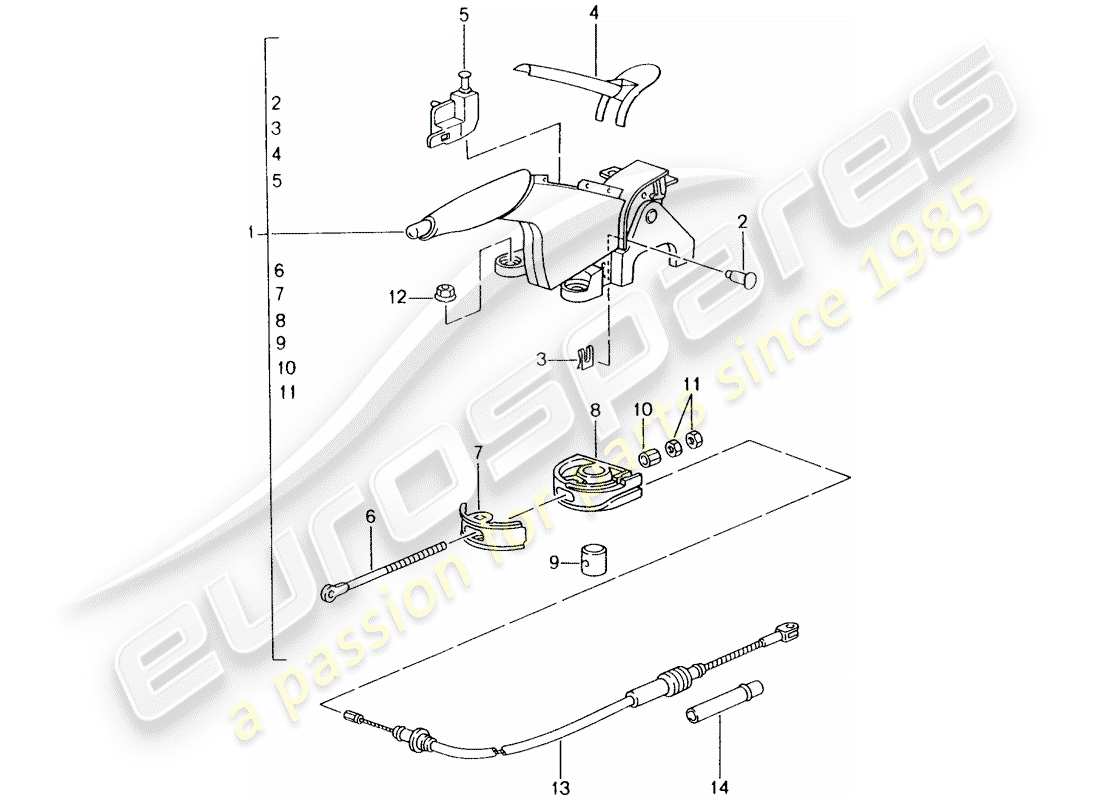porsche 2002 (996) handbrake - hand brake lever parts diagram
