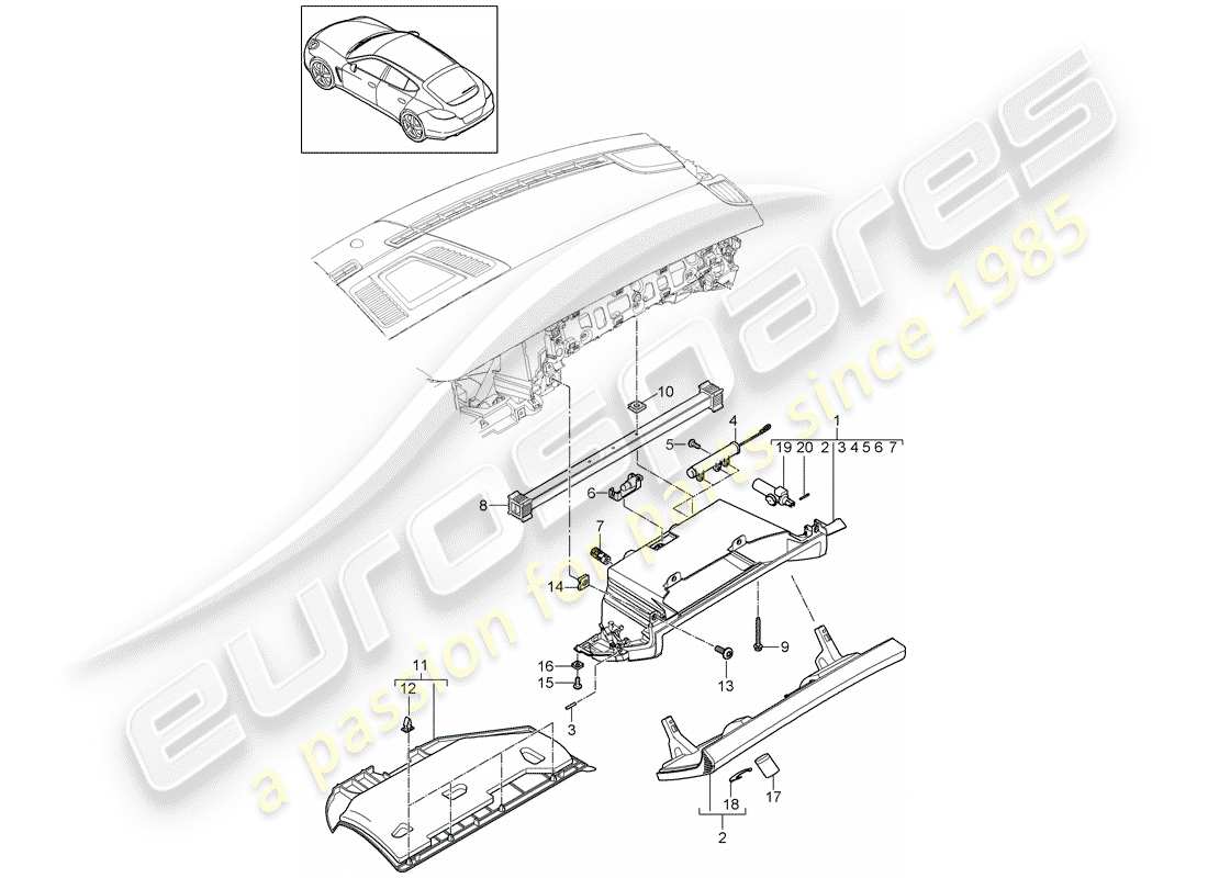porsche panamera 970 (2015) dash panel trim part diagram