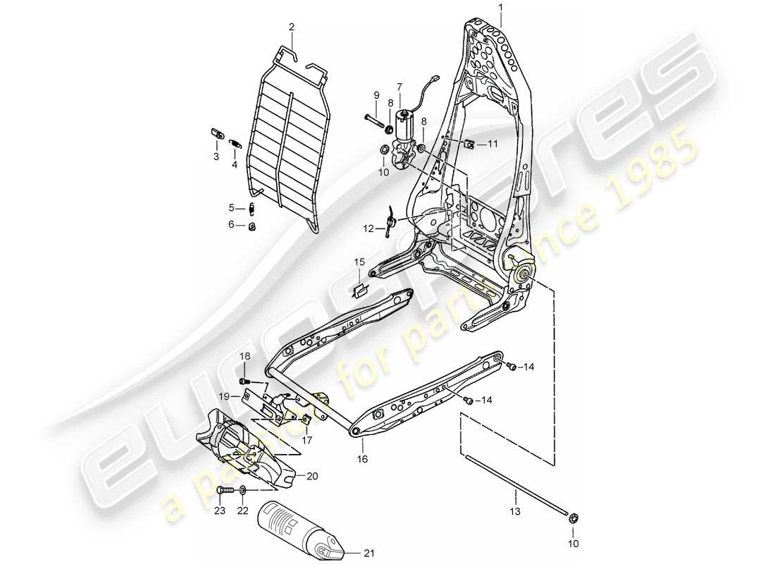 porsche 2001 (986 boxster) frame - backrest - frame for seat - sports seat part diagram