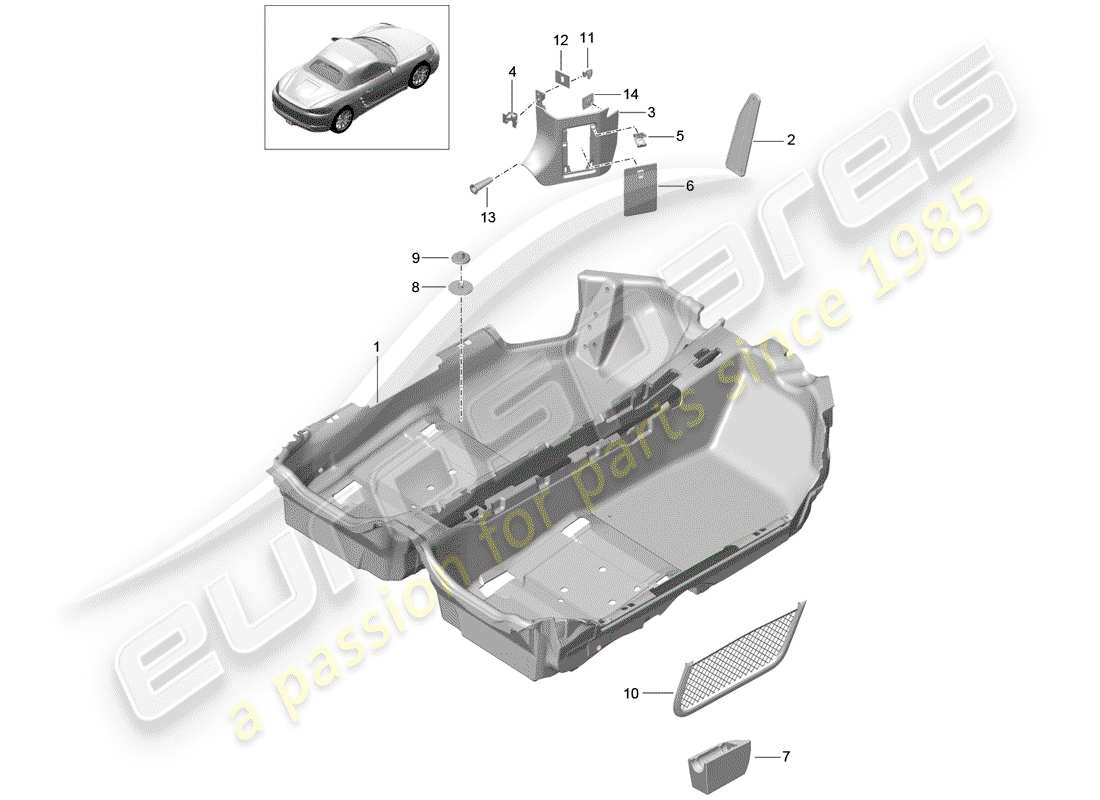 porsche 2019 (718 boxster) floor cover part diagram