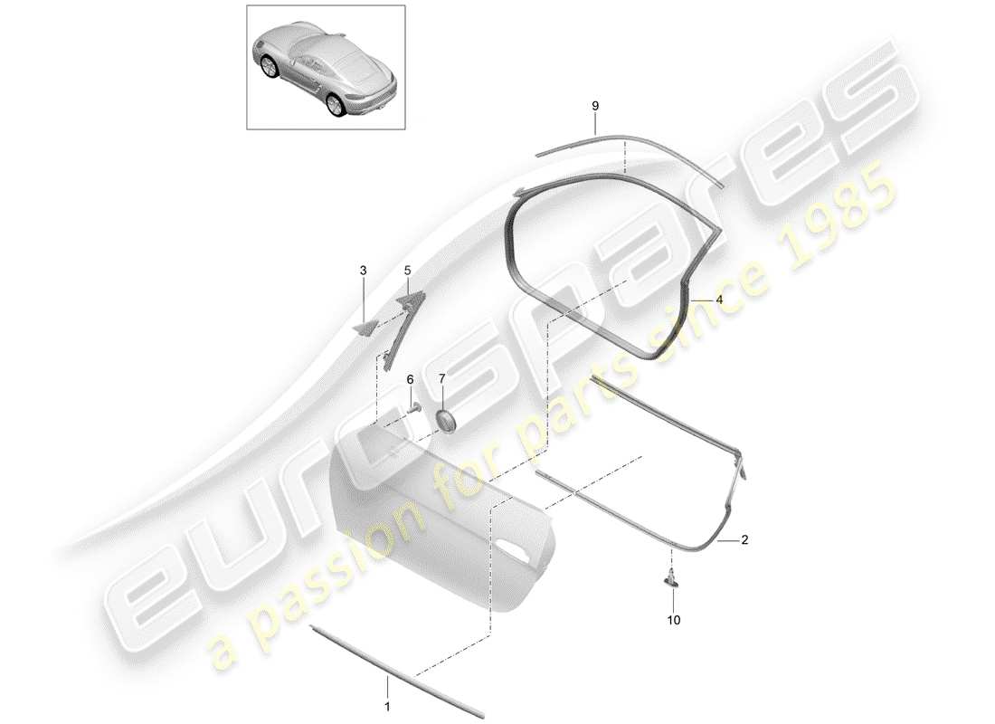 porsche 2018 (718 cayman) door seal part diagram