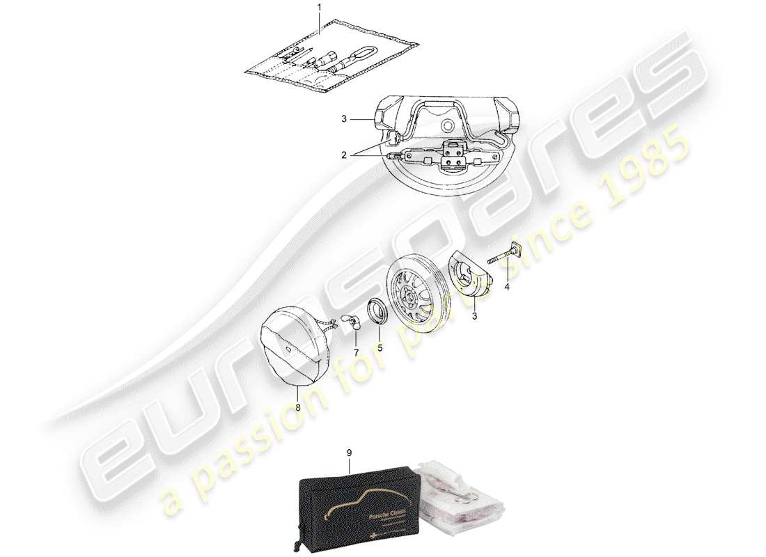 porsche 2001 (996) tool - jack parts diagram