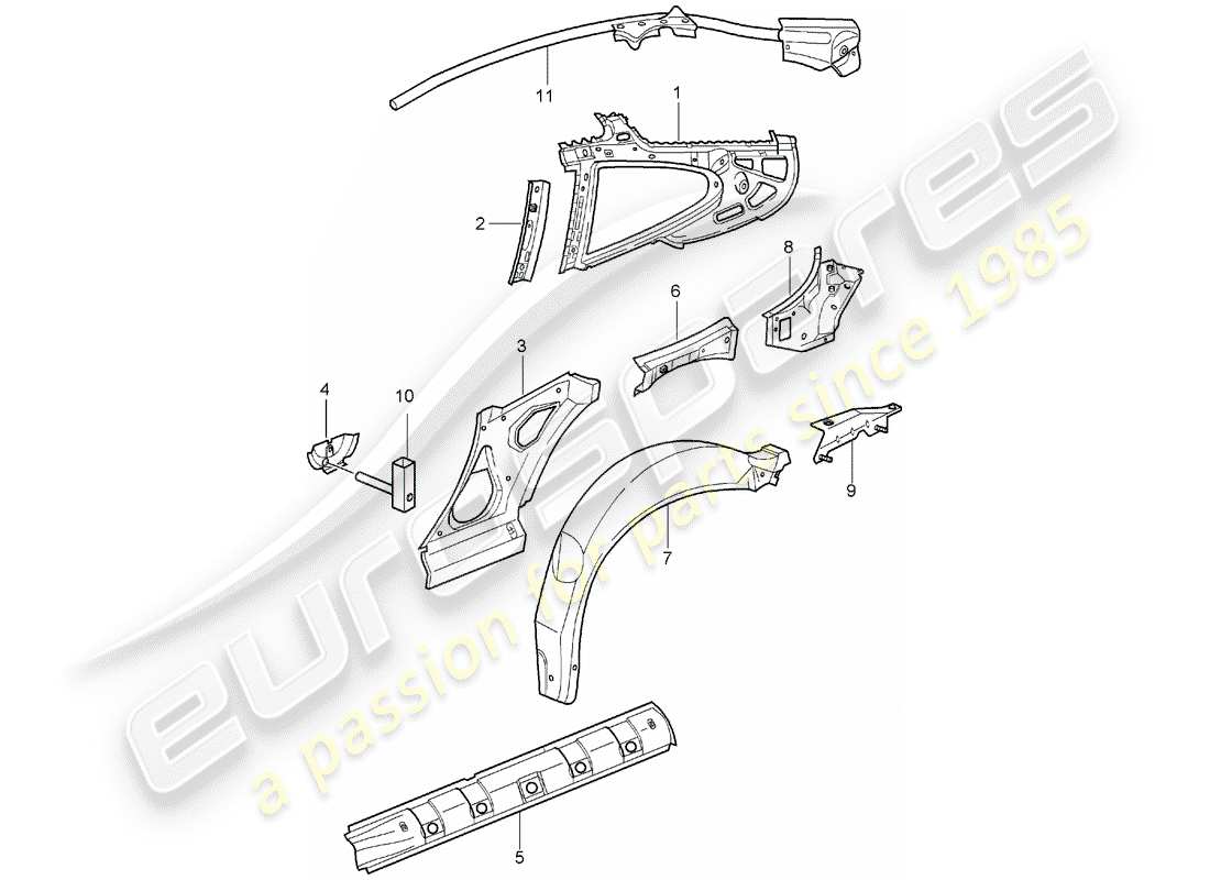 porsche 2002 (996 gt3) side panel part diagram
