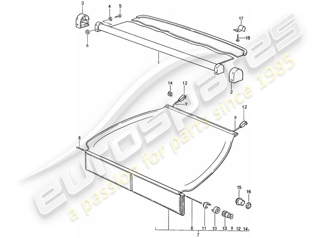 porsche 1989 (944) luggage compartment cover parts diagram
