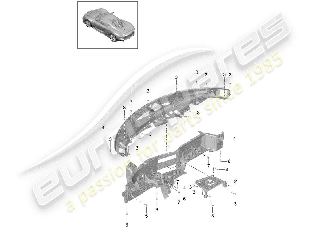 porsche 918 spyder (2015) retaining frame part diagram