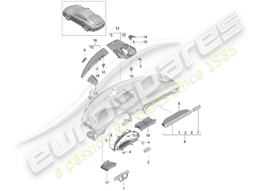 porsche 991 turbo (2014) accessories part diagram
