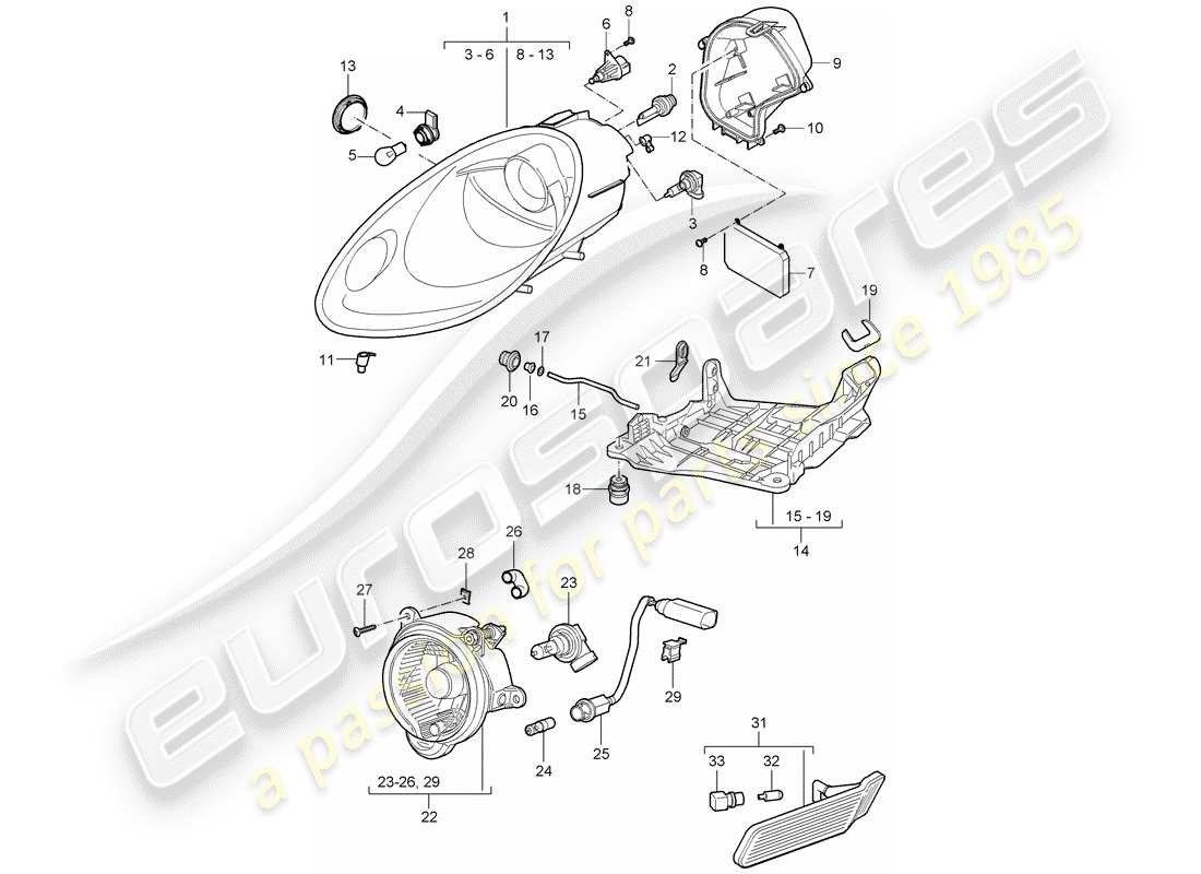 porsche 2006 (987 cayman) headlamp part diagram