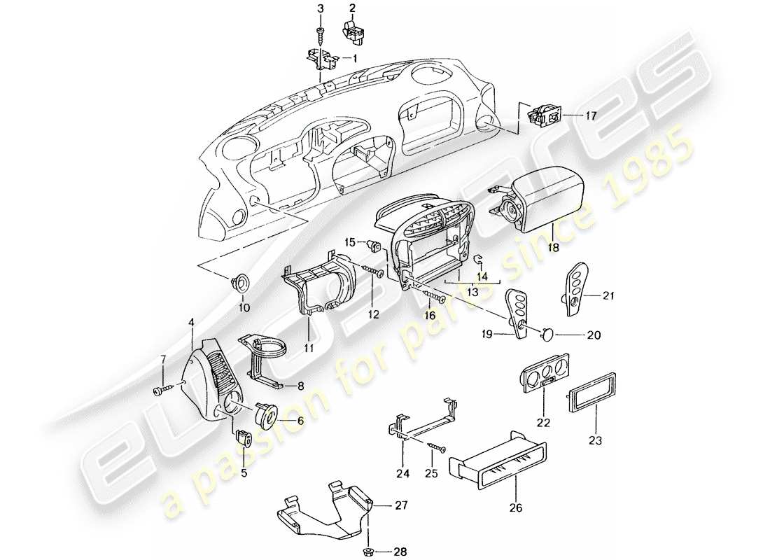 porsche 2003 (996 gt3) accessories - dash panel trim parts diagram