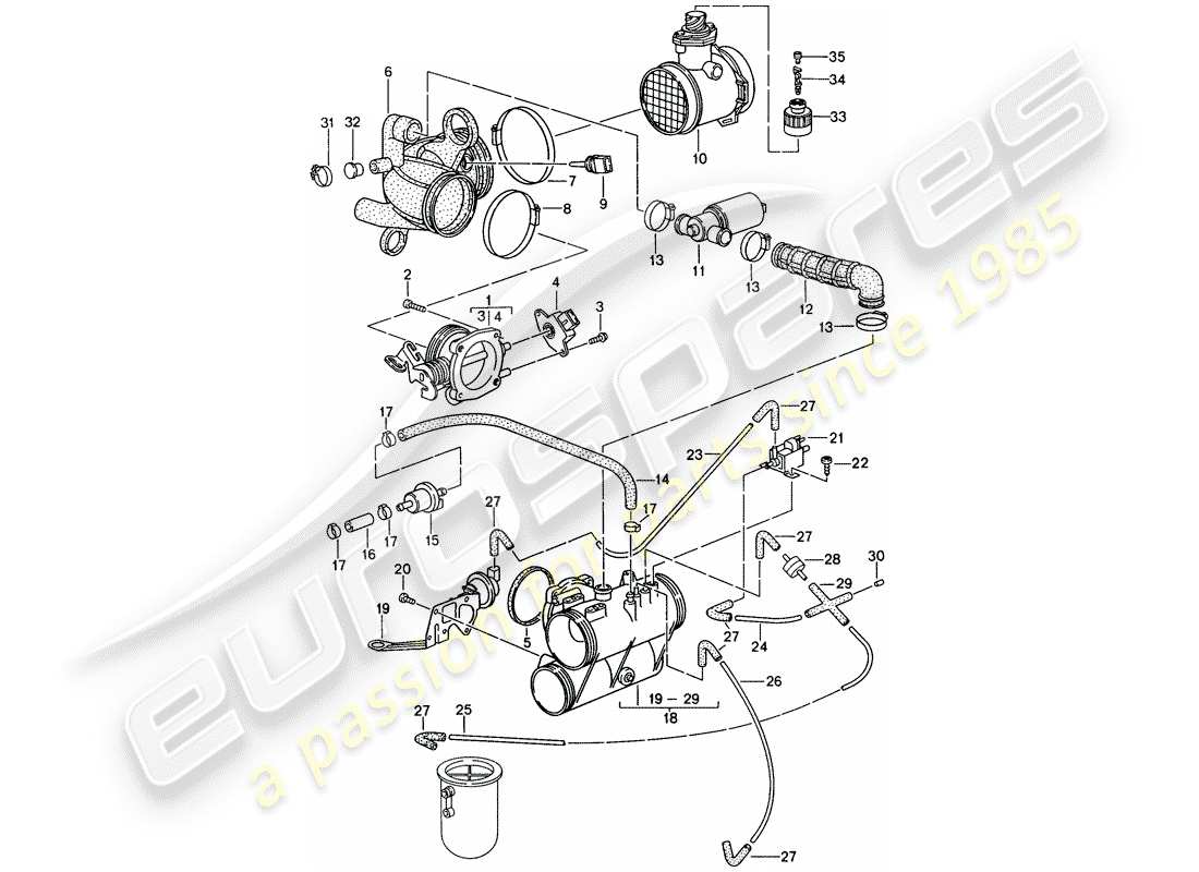 porsche 1994 (993) l-jetronic - flap-nozzle part diagram