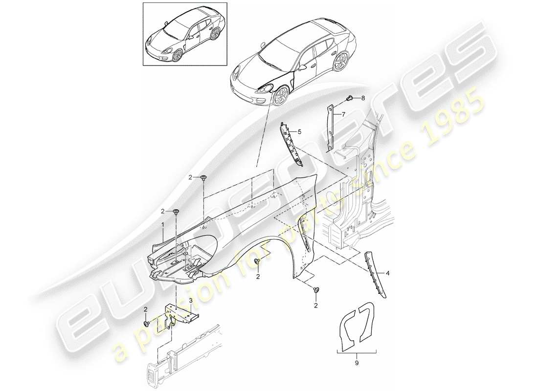 porsche 2011 (panamera 970) fender part diagram