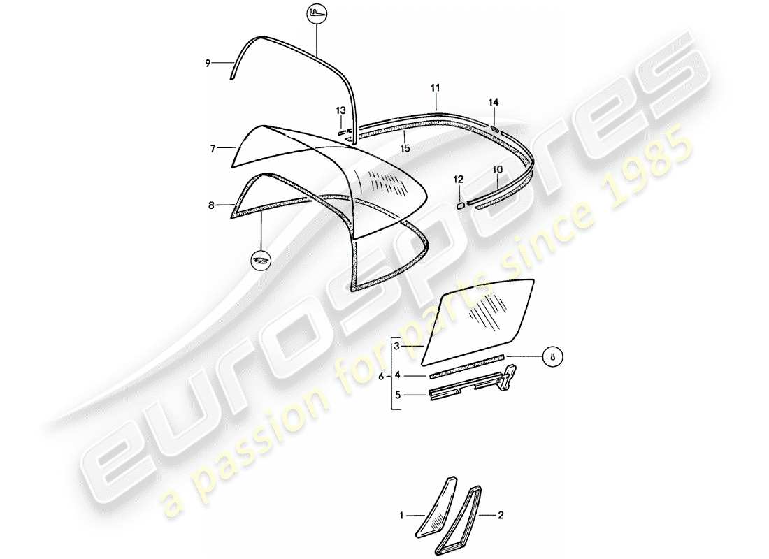 porsche 1978 (911) window glazing part diagram