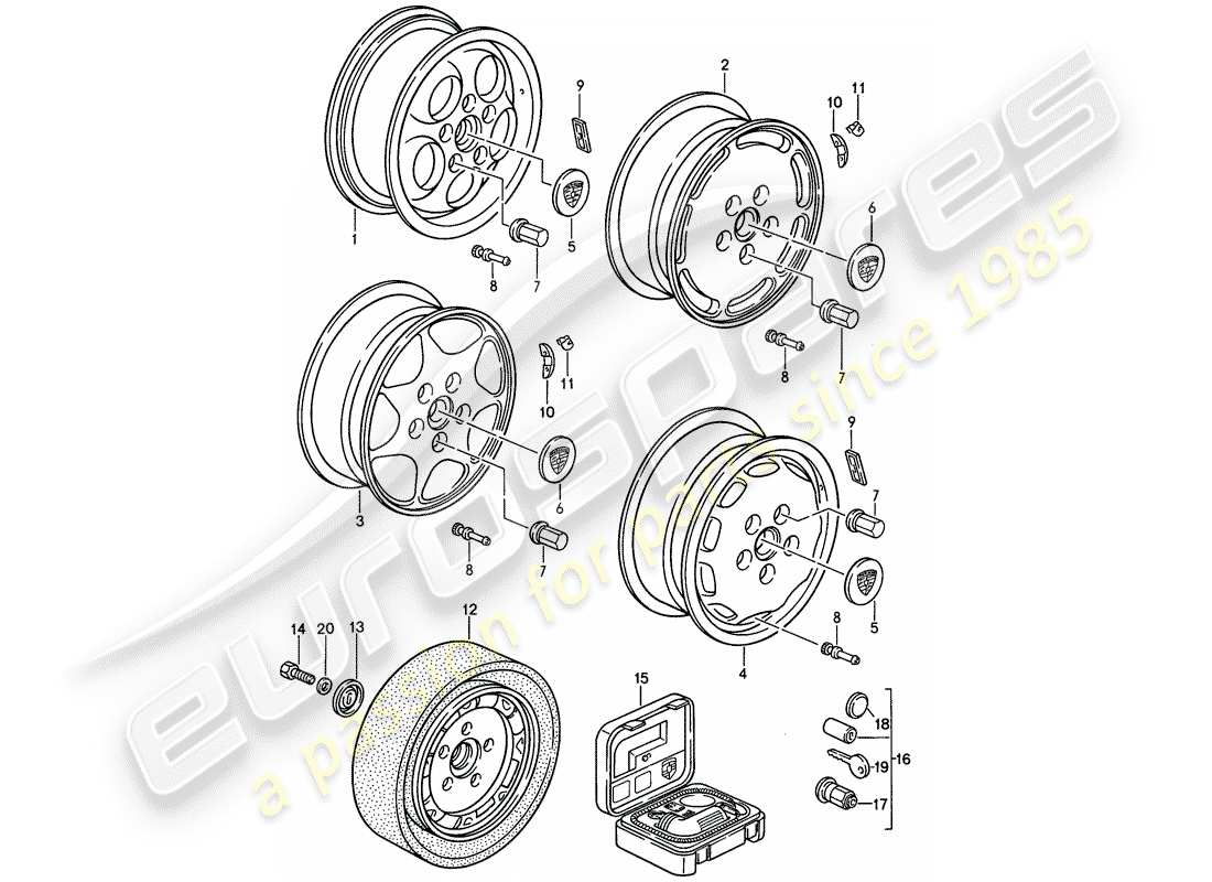 porsche 1990 (944) disc wheel part diagram