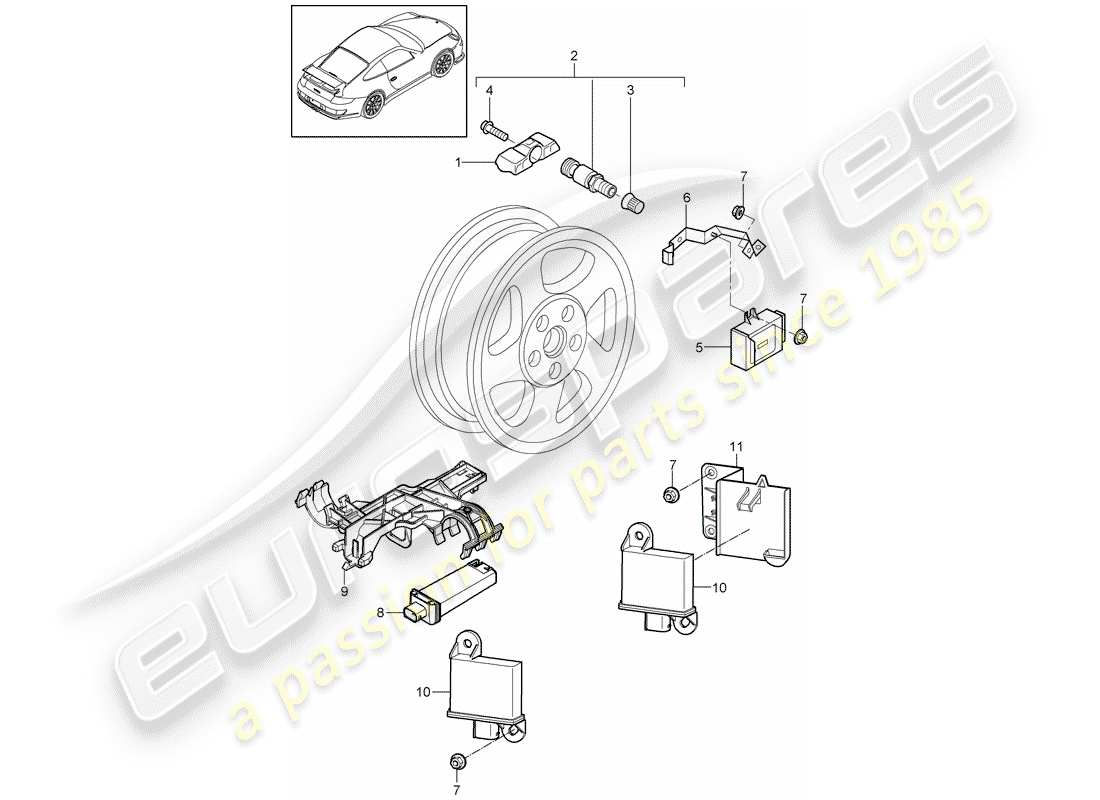 porsche 2009 (997-2 gt3) tire pressure control system part diagram