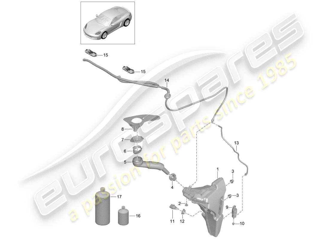 porsche 2018 (718 cayman) windshield washer unit part diagram