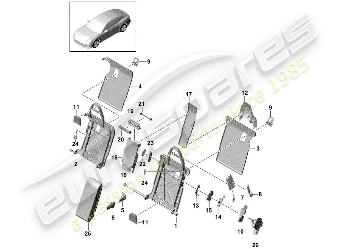 porsche panamera 971 (2020) back seat backrest parts diagram
