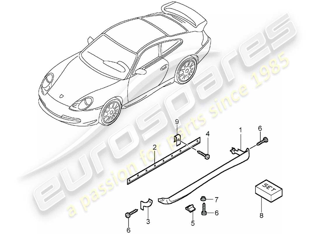 porsche 2003 (996 gt3) side member trim parts diagram