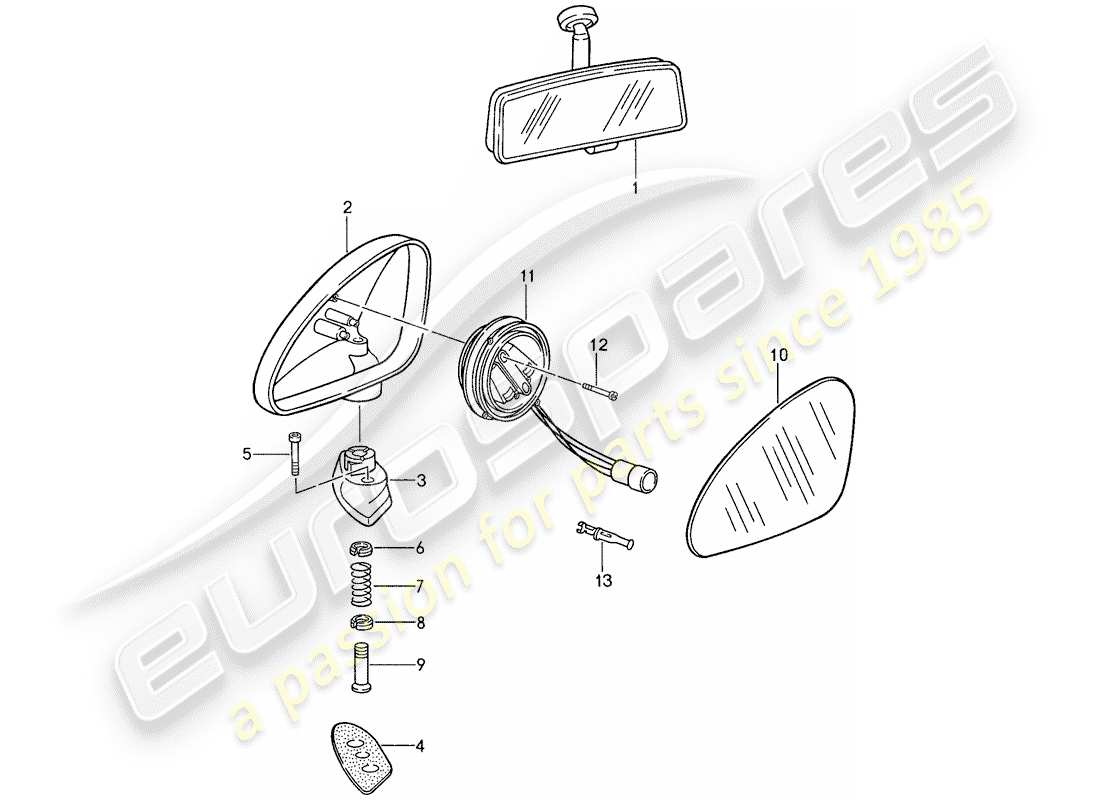 porsche 1987 (959) rear view mirror inner - rear view mirror part diagram