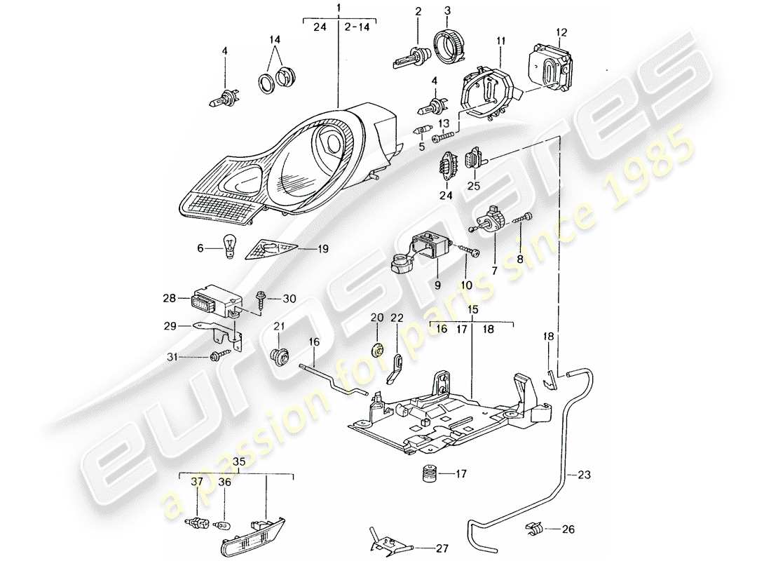 porsche 2001 (996) headlamp - turn signal repeater - d >> - mj 2001 part diagram