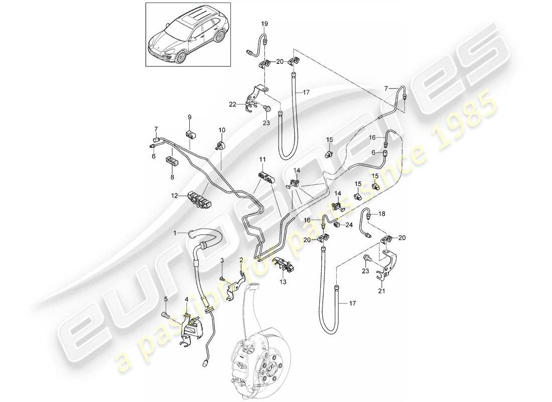 porsche cayenne e2 (2018) brake line parts diagram
