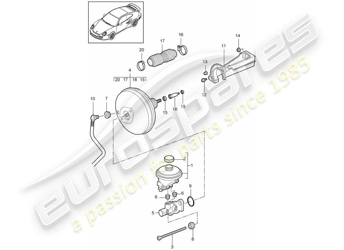 porsche 911 t/gt2rs (2011) brake master cylinder part diagram