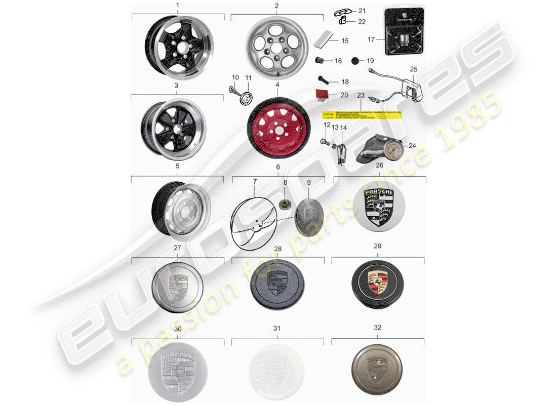 porsche 1984 (944) disc wheel parts diagram