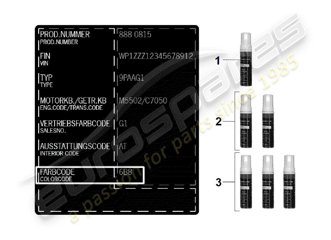 porsche 2020 (718 boxster spyder) paint touch-up stick part diagram