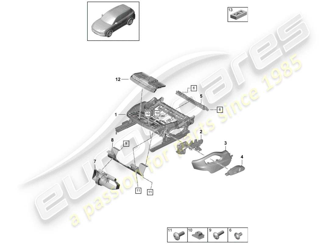 porsche 2020 (cayenne e3 9ya/9yb) seat frame part diagram