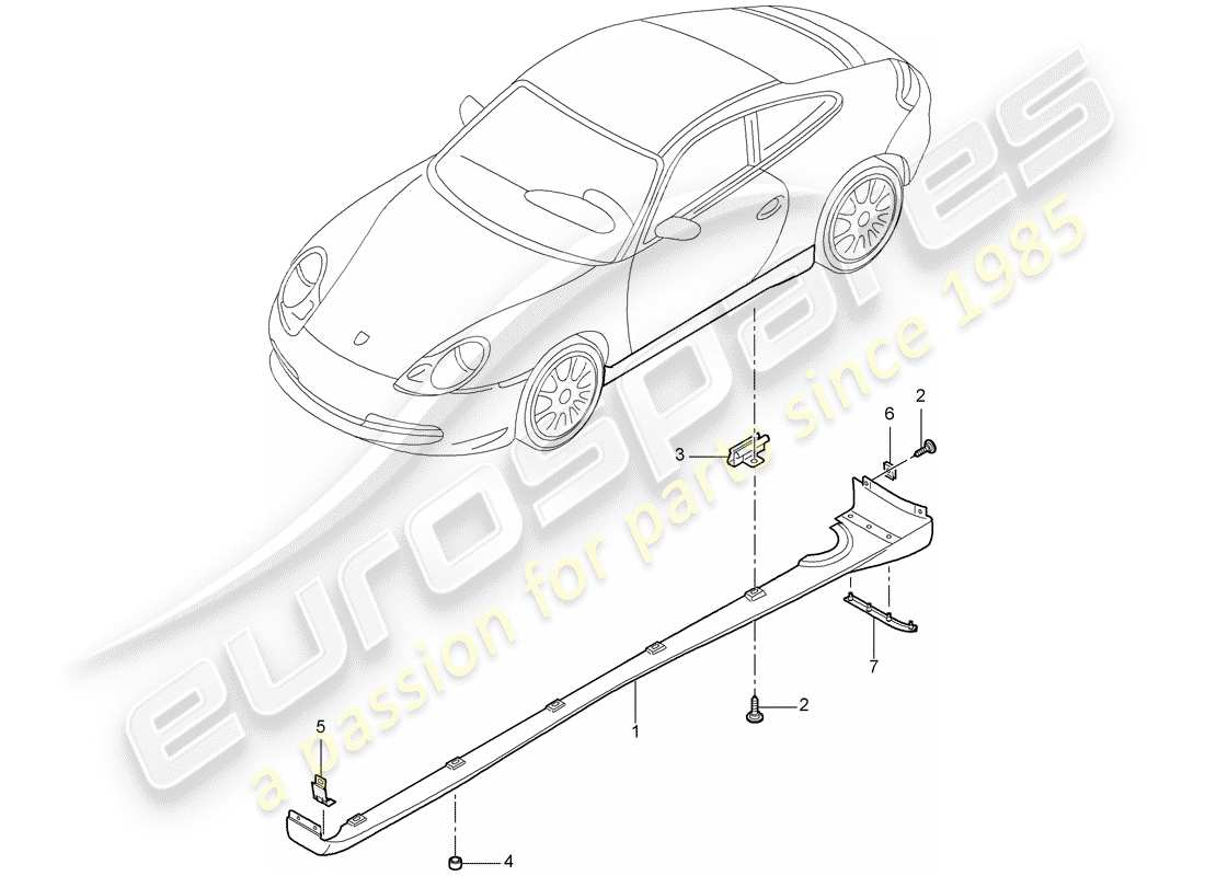 porsche 2000 (996) trim cover - side member trim - single parts part diagram