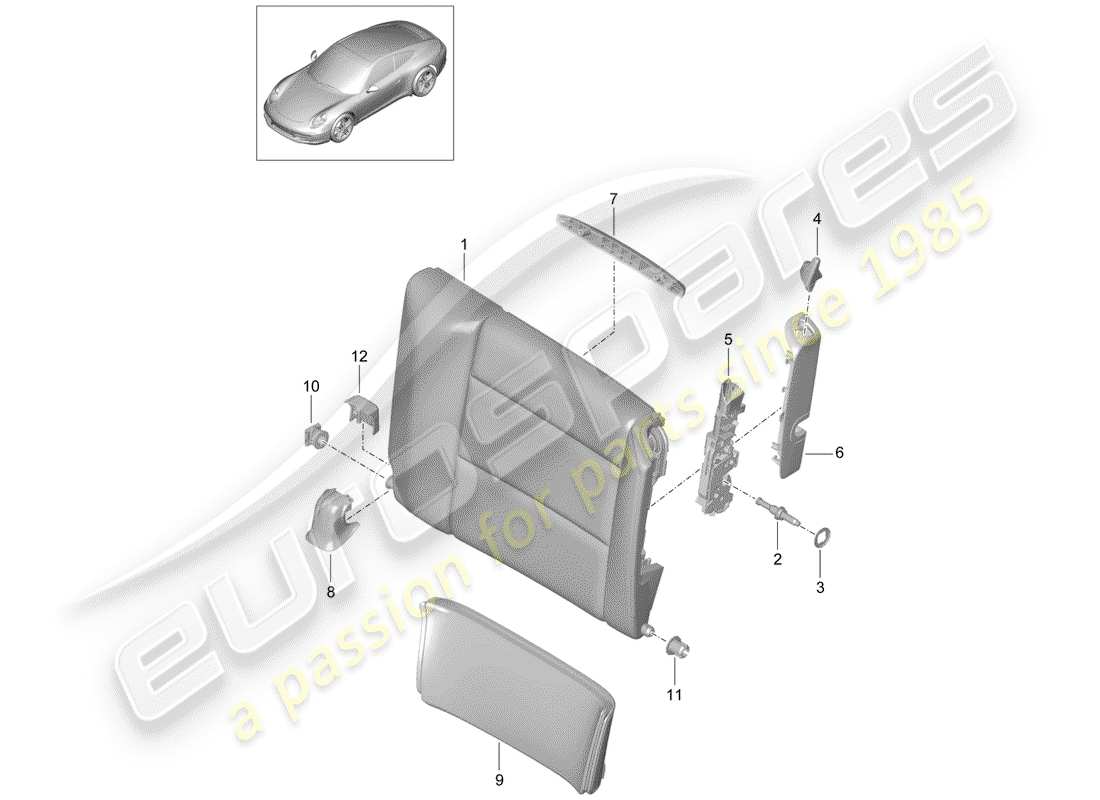 porsche 2015 (991-1) emergency seat backrest part diagram