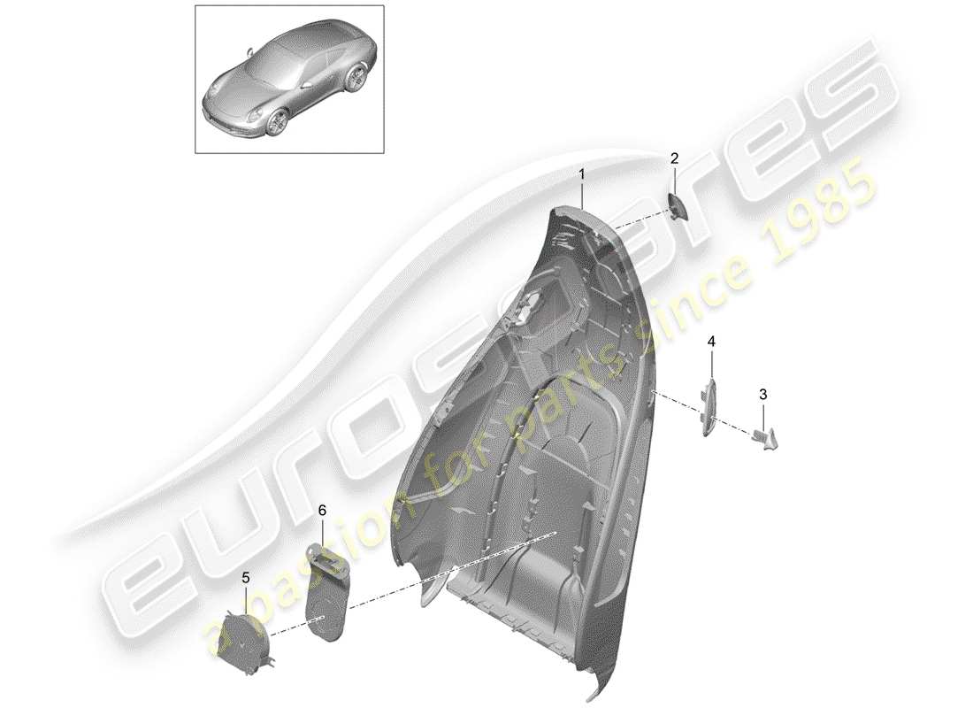 porsche 991 (2015) backrest shell part diagram