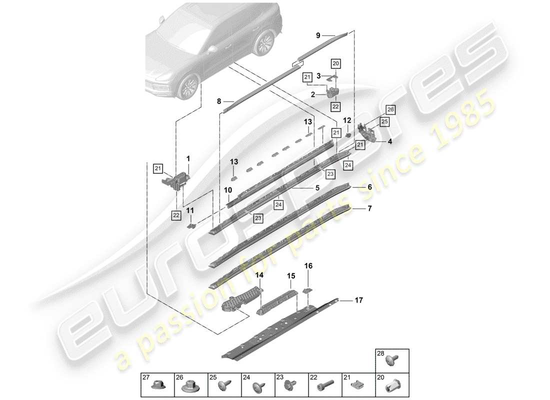 porsche cayenne e3 (2018) side member trim parts diagram