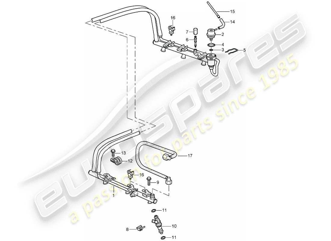 porsche 2001 (996) fuel collection pipe parts diagram