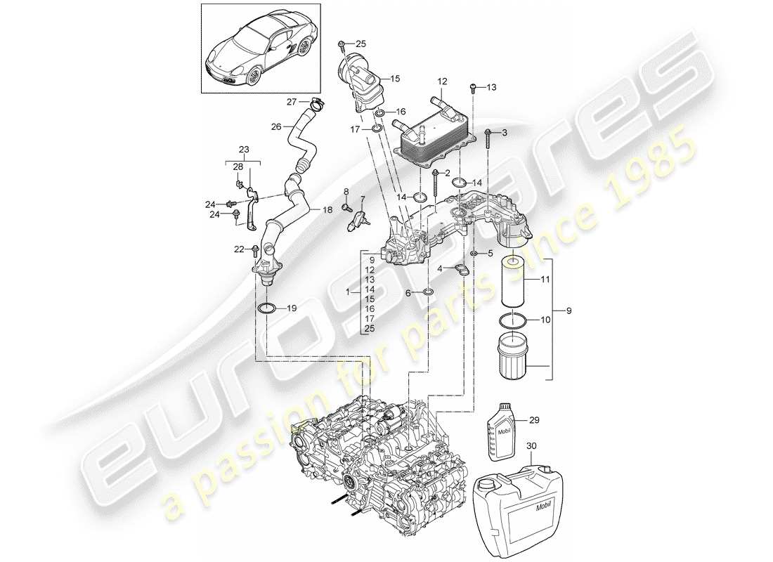 porsche cayman 987 (2010) engine lubrication part diagram