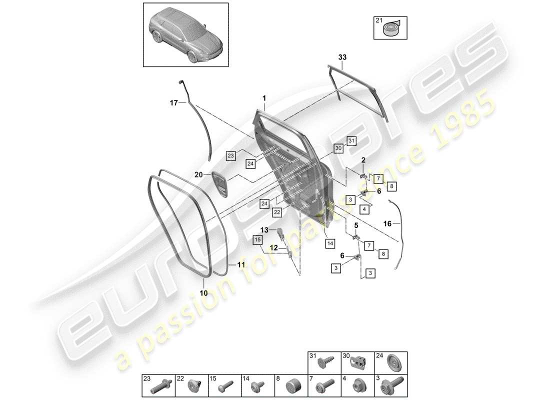 porsche 2020 (cayenne e3 9ya/9yb) door shell part diagram