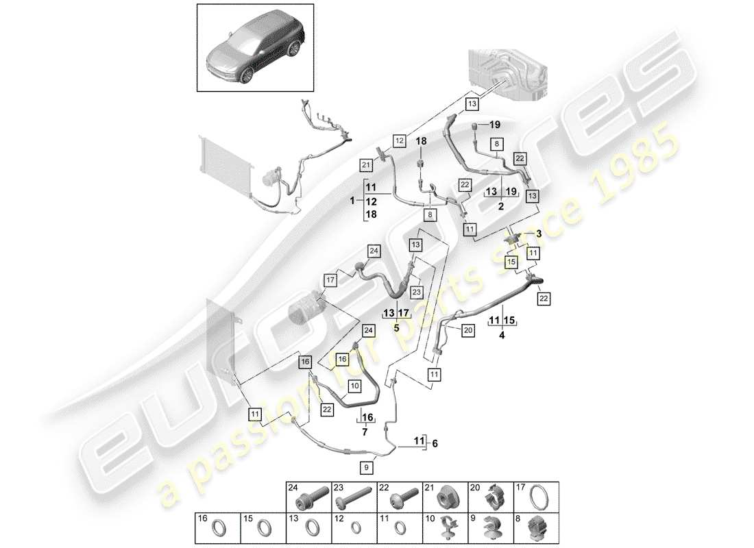 porsche 2020 (cayenne e3 9ya/9yb) air conditioner part diagram