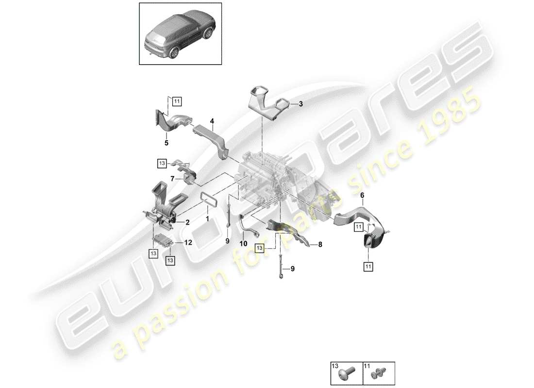 porsche 2020 (cayenne e3 9ya/9yb) air duct part diagram