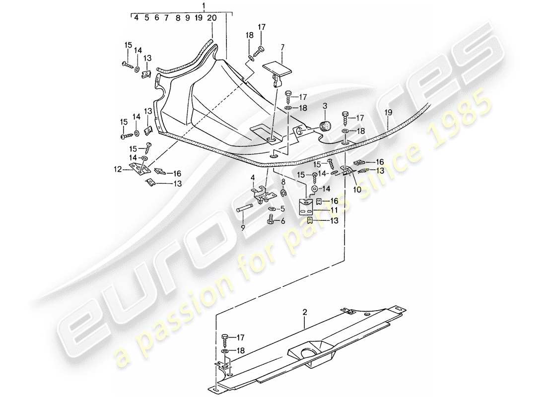 porsche 1987 (959) cover for engine compartment part diagram