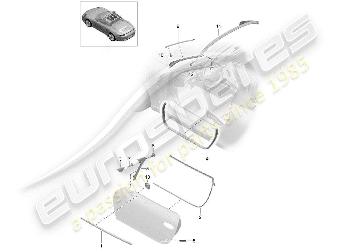 porsche 2015 (991-1) door seal part diagram